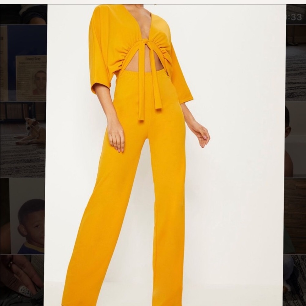 Mustard Crepe Batwing Cut Out Jumpsuit